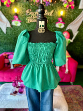 Load image into Gallery viewer, Teal Bubble Sleeve Blouse
