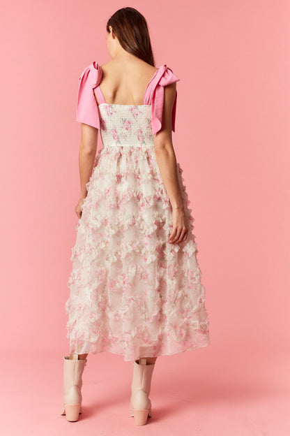 Floral Print Organza Ruffled Midi Dress