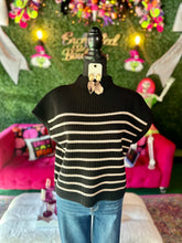 Load image into Gallery viewer, Black &amp; Beige Striped Short Sleeve Knit Sweater
