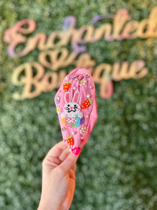 Pink Beaded Easter Headband