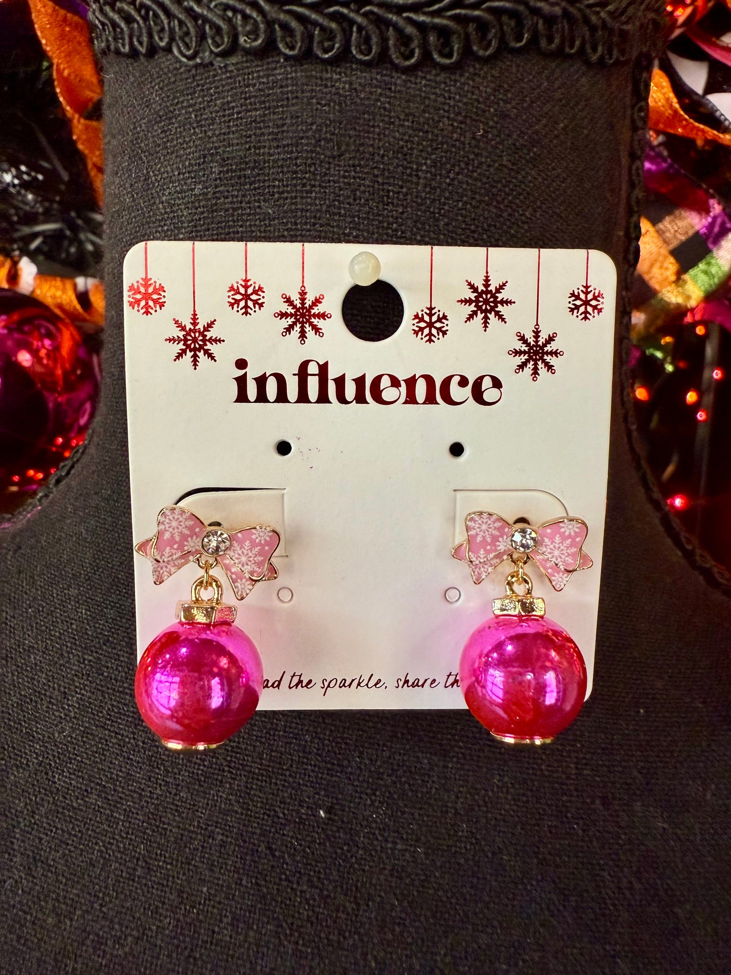 Pink/Fuchsia Christmas Bow & Ornament Dangles