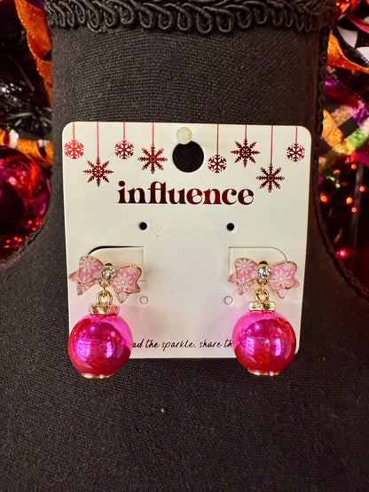 Pink/Fuchsia Christmas Bow & Ornament Dangles