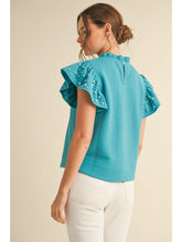 Load image into Gallery viewer, Turquoise Textured &amp; Pearl Embellished Top
