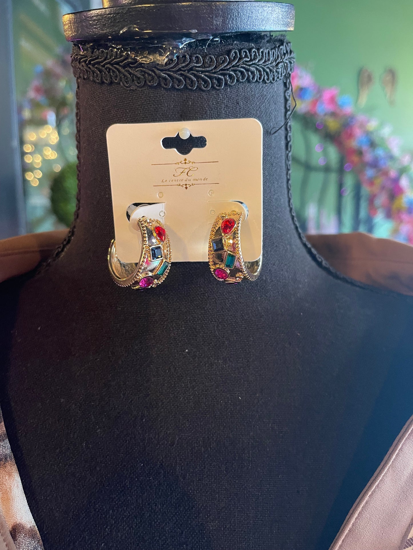 Gold Hoops w/ Multicolor Jewels