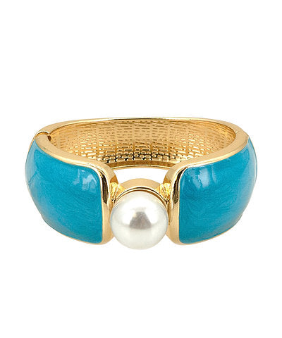 Turquoise & Gold Pearl Bangle