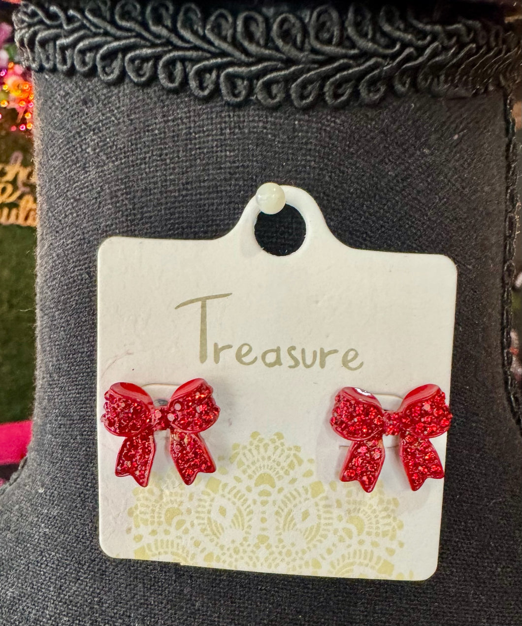 Red Rhinestone Bow Studs