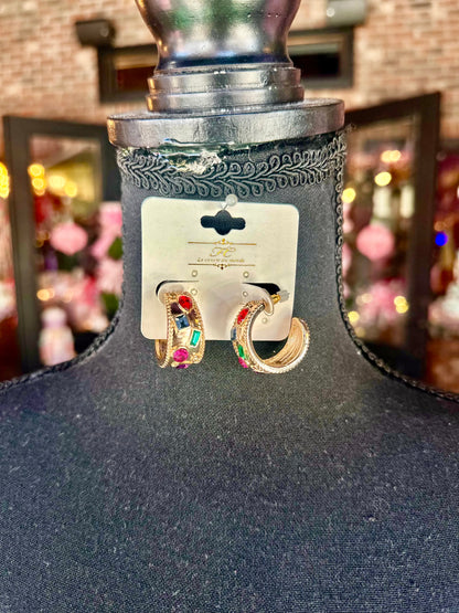 Gold Hoops w/ Multicolor Jewels