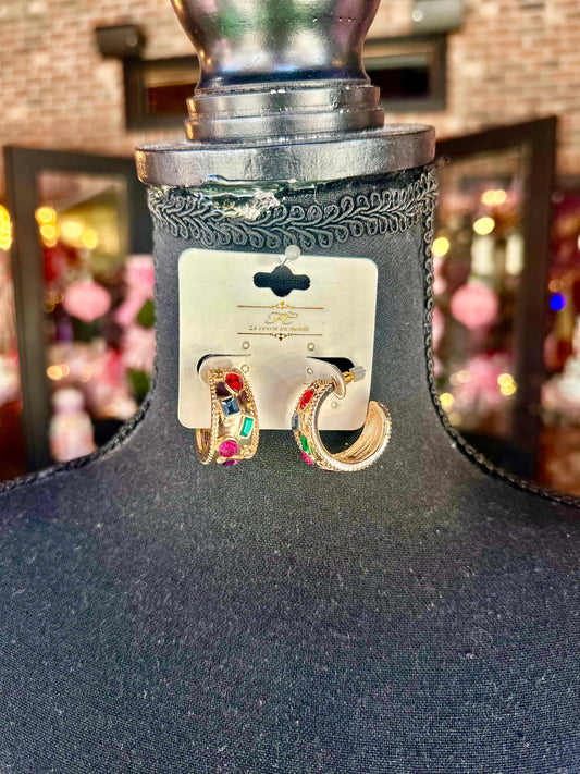 Gold Hoops w/ Multicolor Jewels
