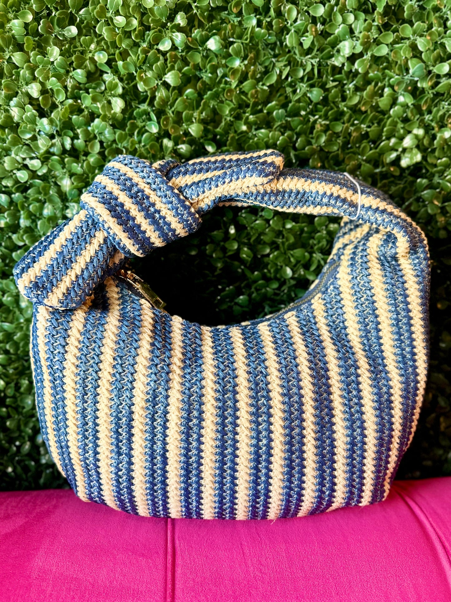 Navy Striped Clutch Bag