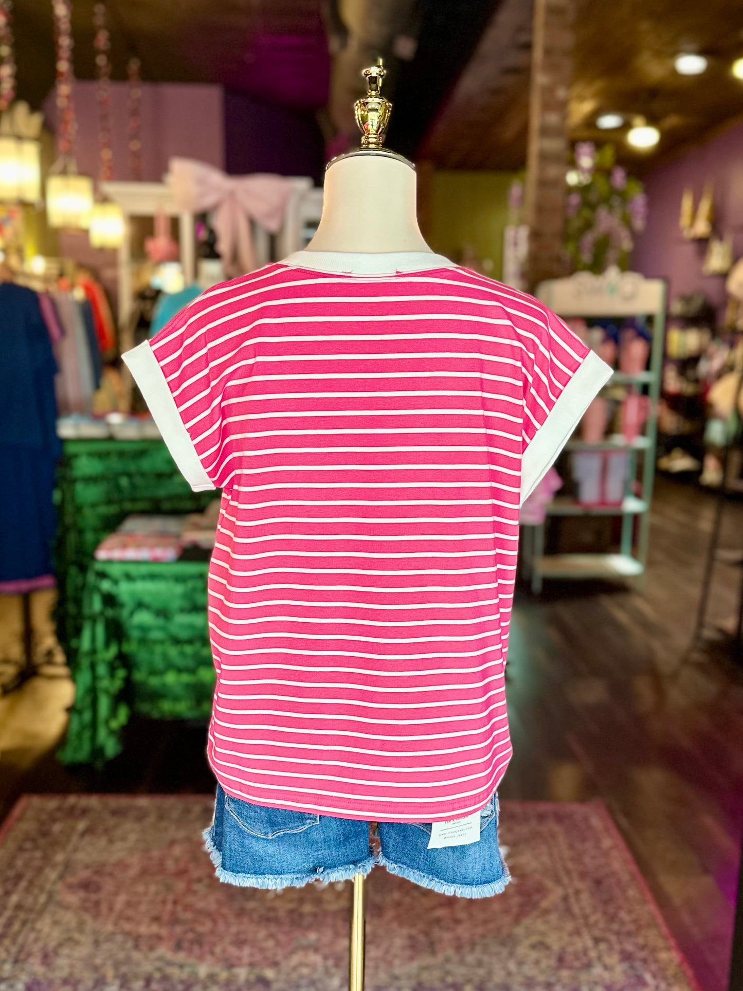 Hot Pink & White Striped Tee