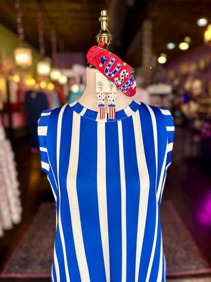 Royal Blue & White Striped Scuba Mini Dress