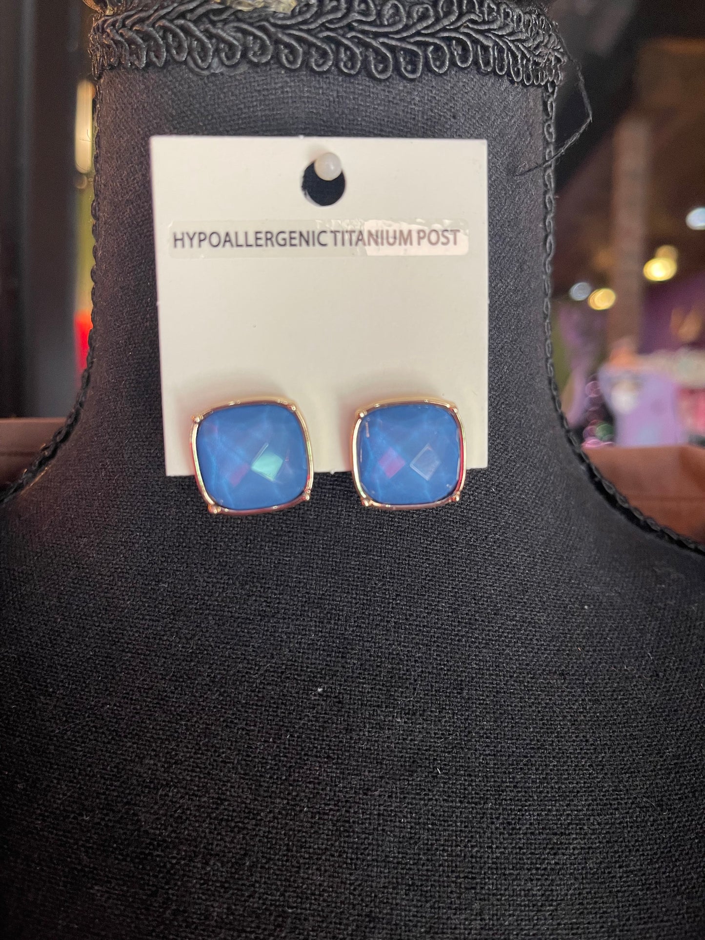 Blue Square Jewel Studs