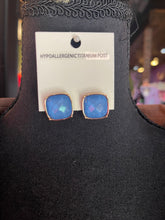 Load image into Gallery viewer, Blue Square Jewel Studs
