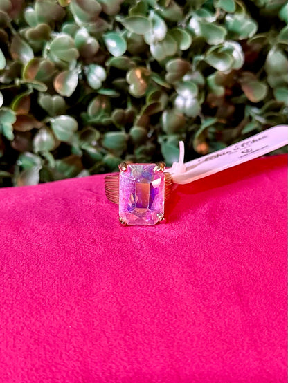 Iridescent Emerald-Cut Stone Adjustable Ring