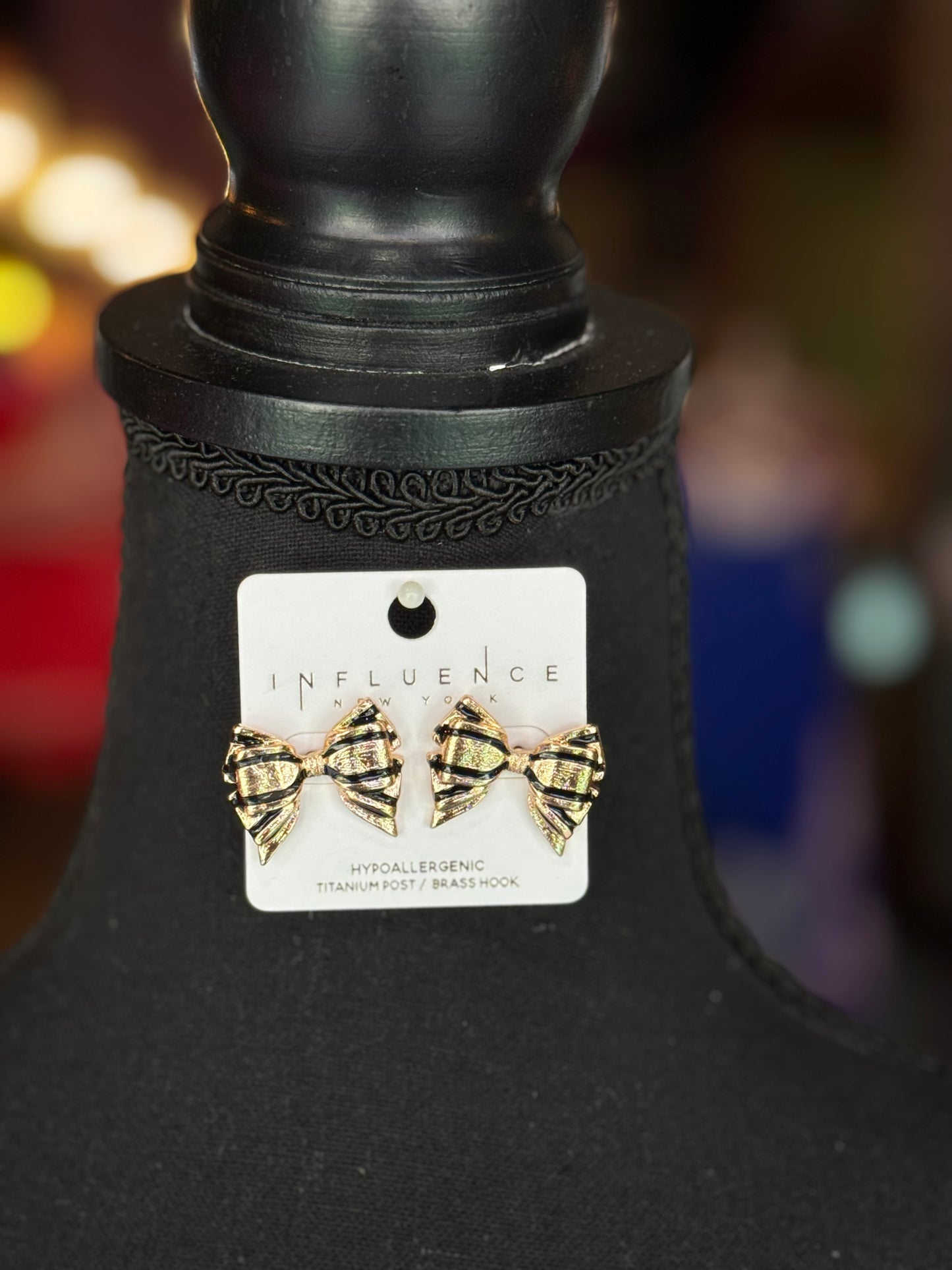 Striped bow tie earrings