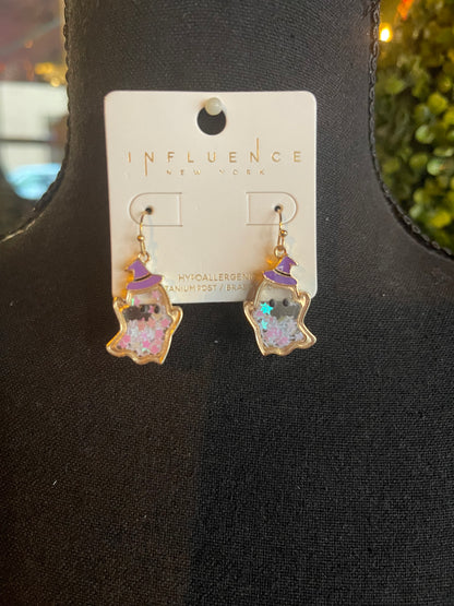 Glittery Ghost Drop Earrings