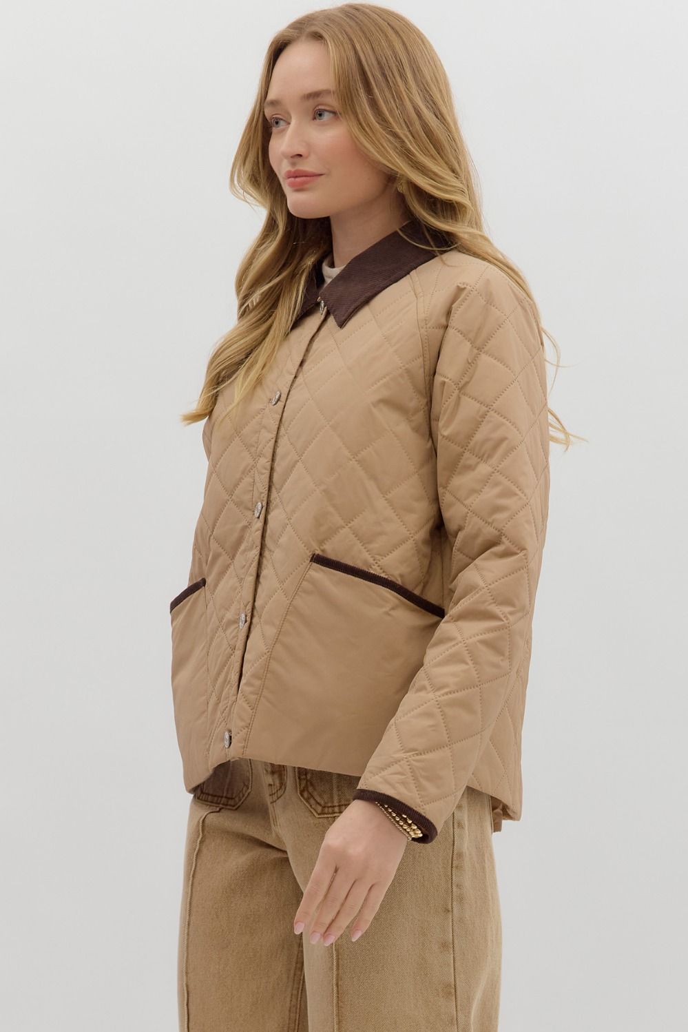 Diamond Quilted Long Sleeve Coat