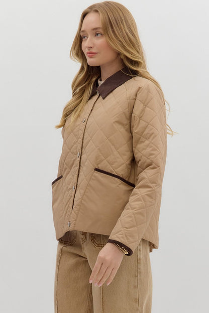 Diamond Quilted Long Sleeve Coat