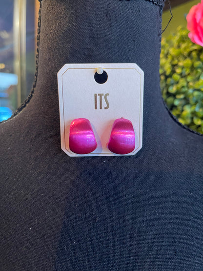 Pink Metallic Curved Earrings