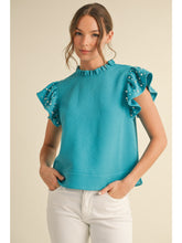 Load image into Gallery viewer, Turquoise Textured &amp; Pearl Embellished Top
