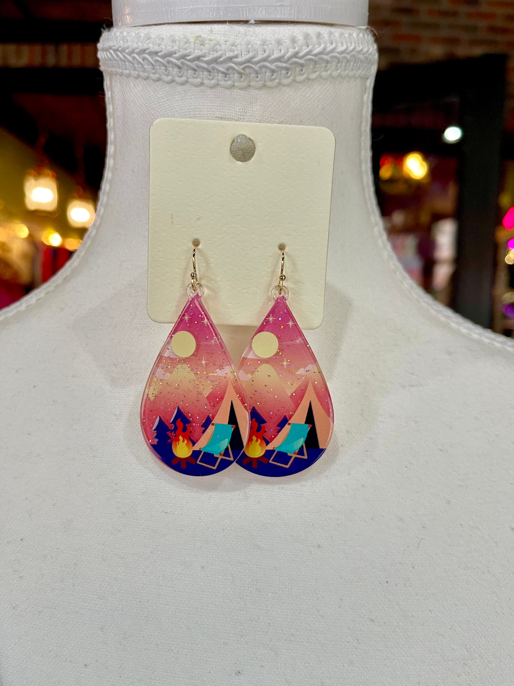 Pink Camping Teardrop Earrings