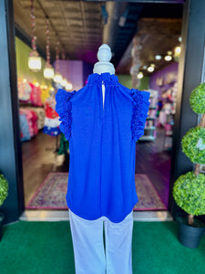 Royal Blue Ruffle Detail Blouse