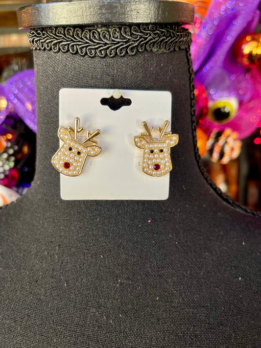 Pearl Embellished Reindeer Studs