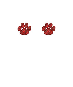 Red Rhinestone Paw Print Studs