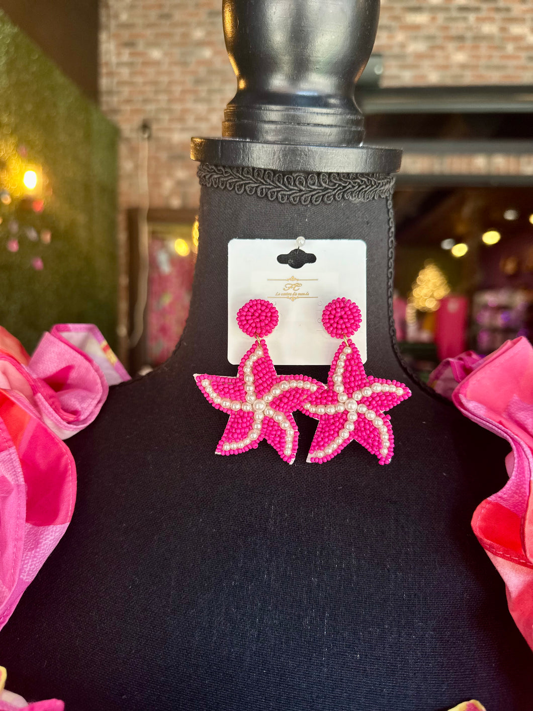 Fuchsia Beaded Starfish Earrings