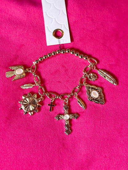 Cross & Western Style Multi Charm Bracelet