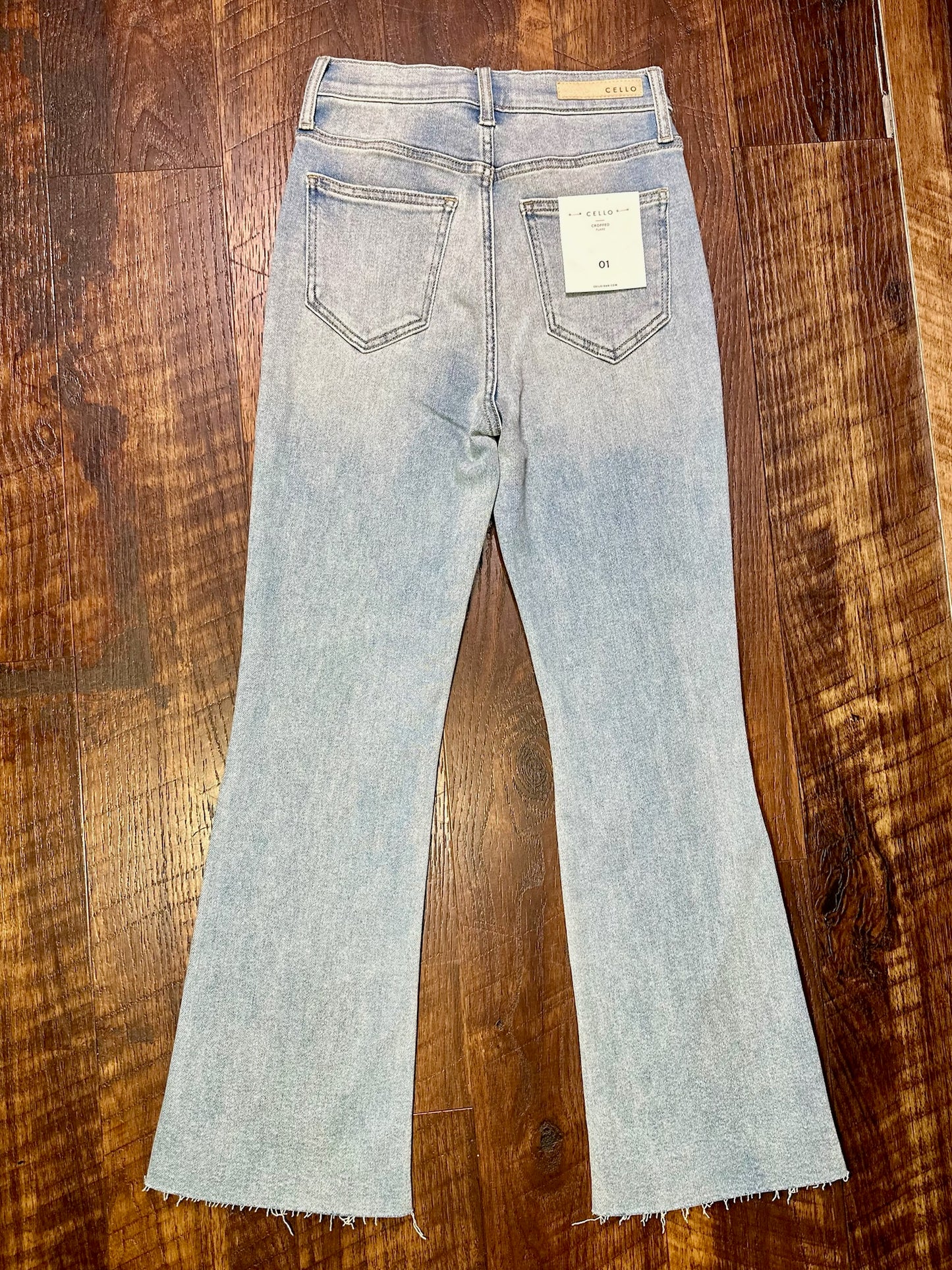 Cello Light Wash High Rise Crop Flare Jeans