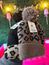 Load image into Gallery viewer, Leopard Cuffed ComfyLuxe pompom beanies
