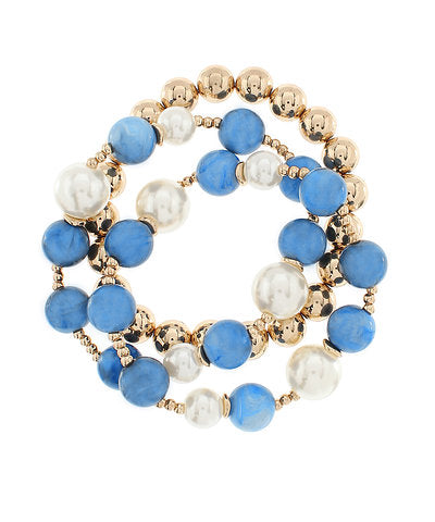 Blue Marble & Pearl Bracelet Set