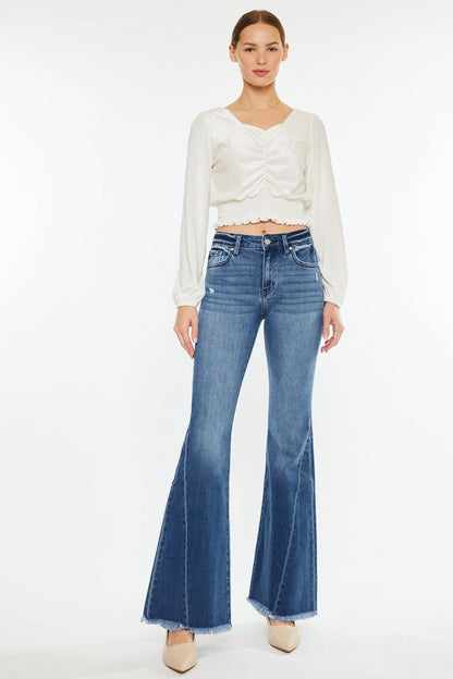 Kancan Dark Wash Mid Rise Flare Jeans