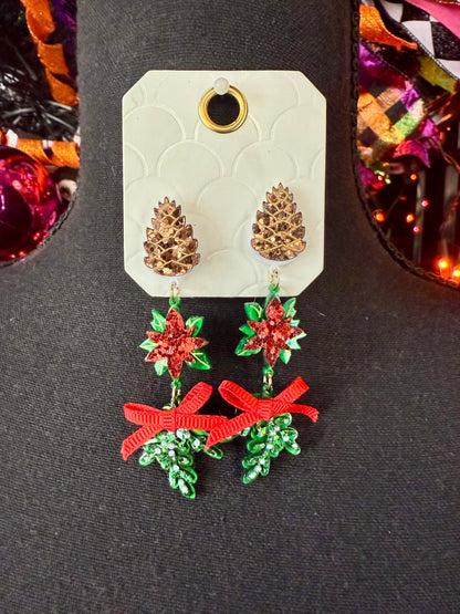 Glittery Christmas Three tier Drop Earrings