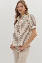 Load image into Gallery viewer, Cream &amp; Mocha Striped Puff Sleeve Top
