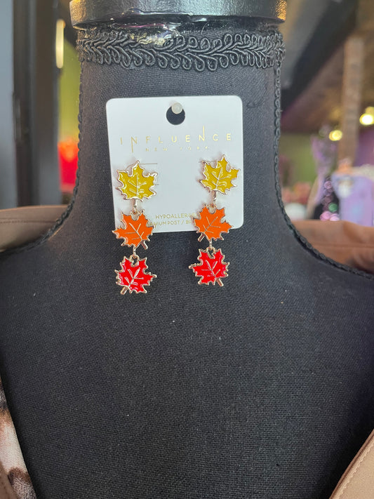 Linked Fall Maple Leaf Drop Earrings