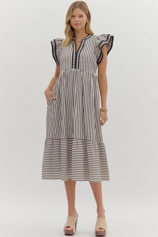 Black & White Striped Midi Dress