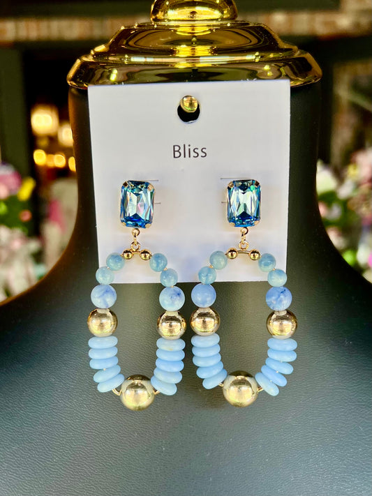 Blue & Gold Beaded Oval Drop Earrings