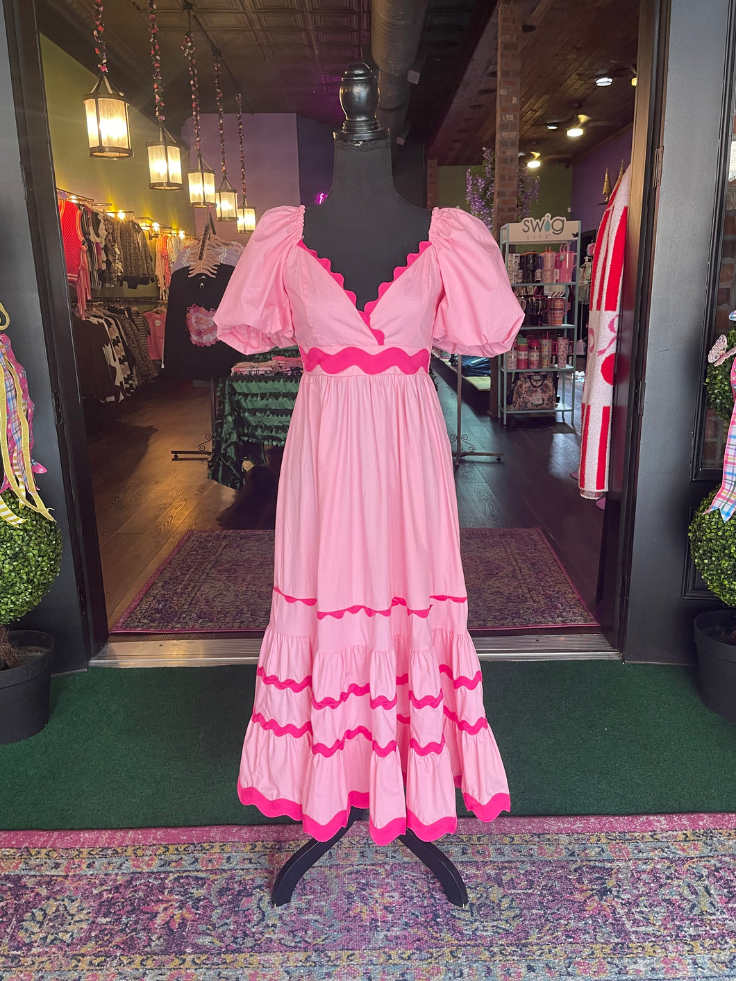 Pink Midi Dress w/ Ricrac Trim Detail