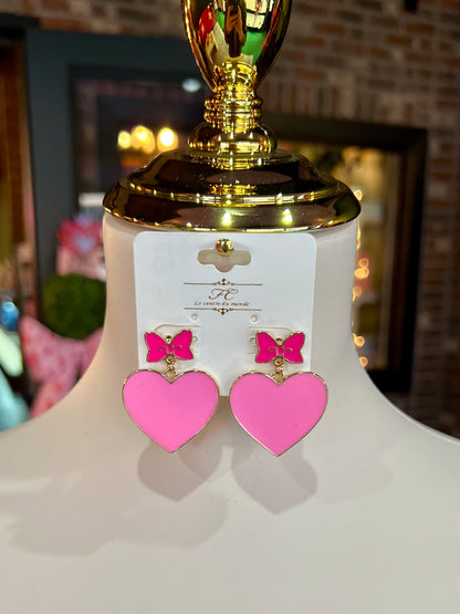 Ribbon & Heart Drop Earrings