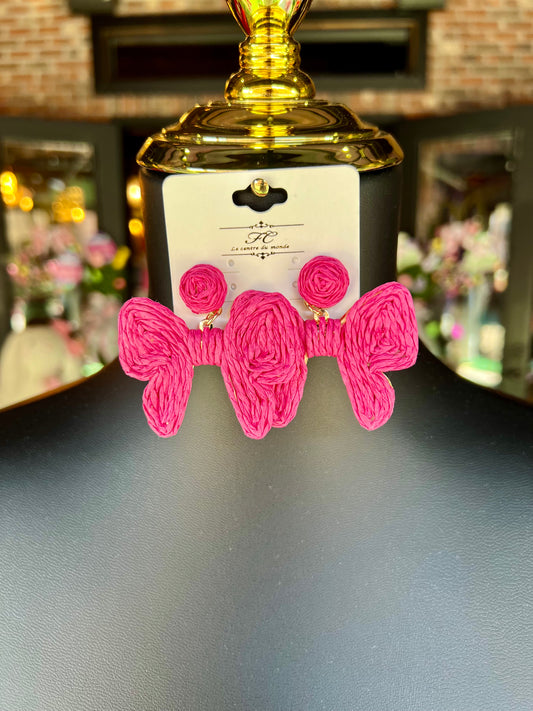 Fuchsia Raffia Bow Earrings