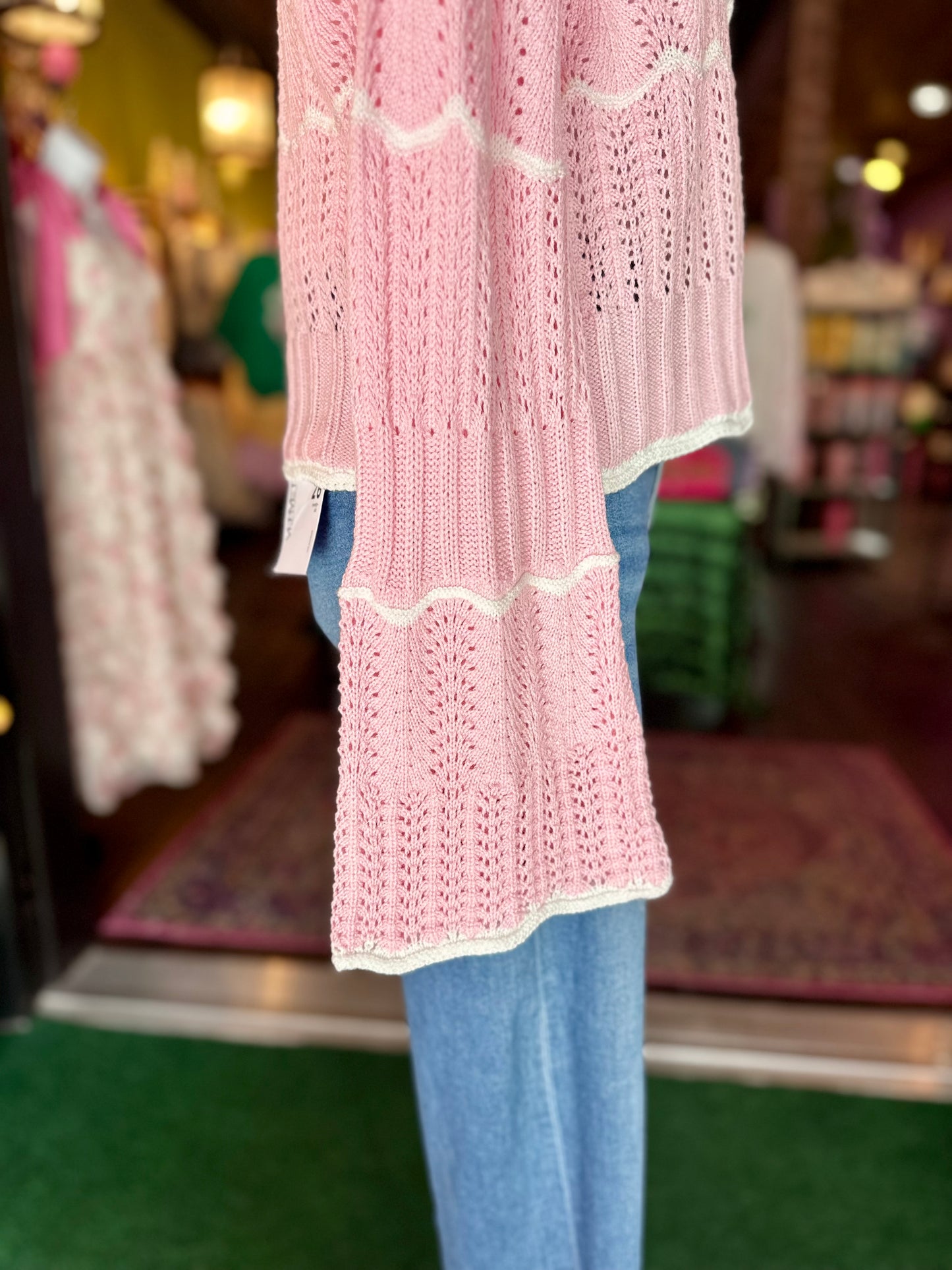 Pink Petal Pointelle Long Sleeve Cardigan
