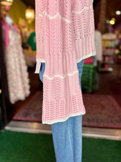 Pink Petal Pointelle Long Sleeve Cardigan