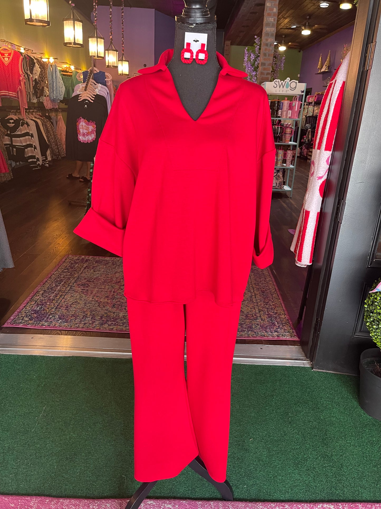 Red Scuba Modal Top & Bottoms Set