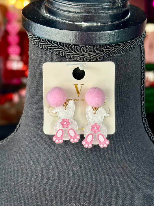 Easter Bunny With Pompom Earrings