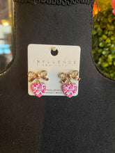 Load image into Gallery viewer, Bow &amp; Floral Ceramic Heart Earrings
