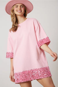 Pink Sequin T-shirt Dress