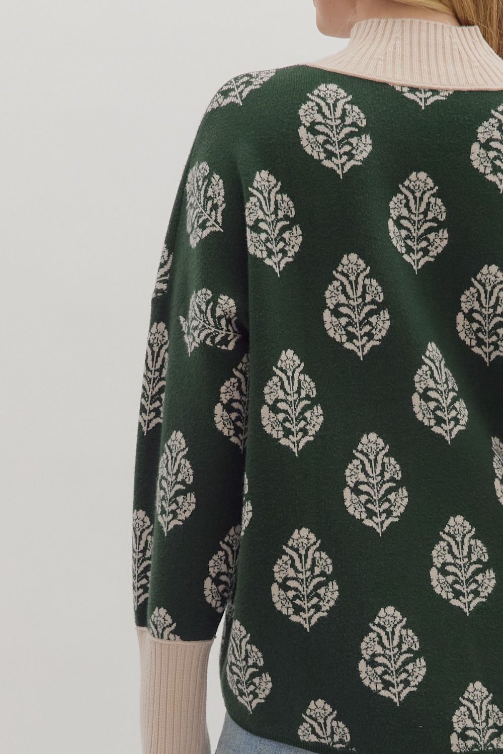 Hunter Green Botanical Print Sweater
