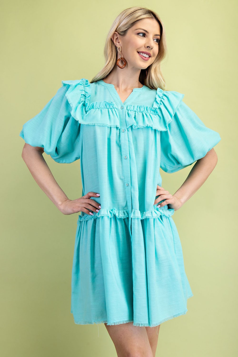 Turquoise Half Sleeve Button Up Dress